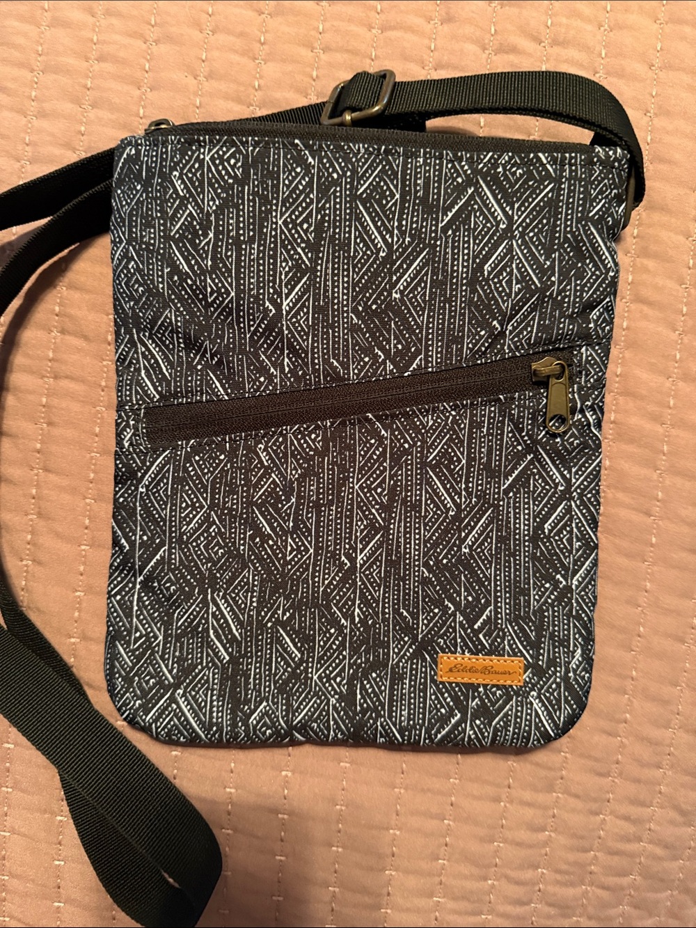 Eddie Bauer Black and White Patterned Messenger Crossbody